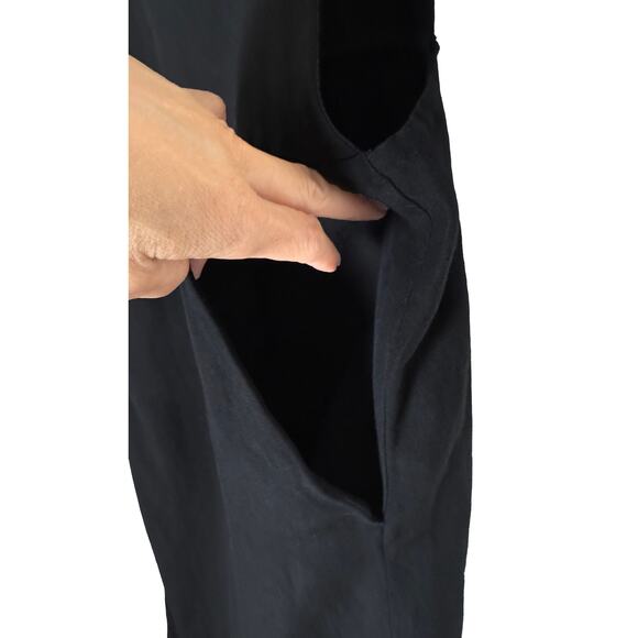 First Rite Women Linen Blend Black Apron Midi Dress Pockets Lightweight Pinafore - Picture 5 of 9